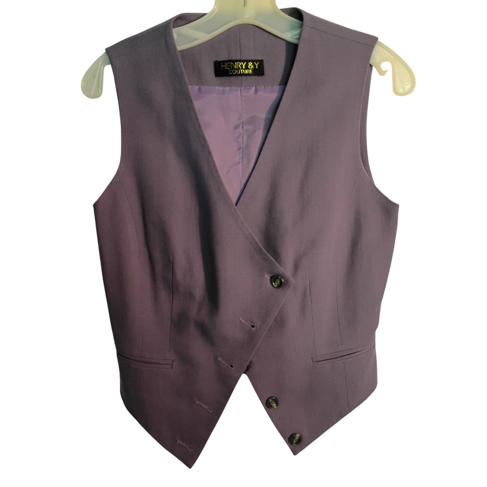 Henry & Y Couture Purple Asymmetrical Button Waistcoat Vest Women Small V-Neck